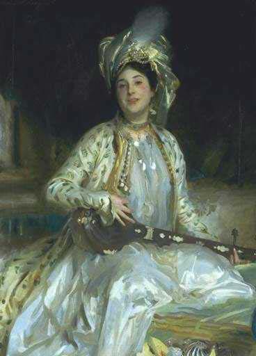 Sargent emphasized Almina Wertheimer exotic beauty in 1908 by dressing her en turquerie